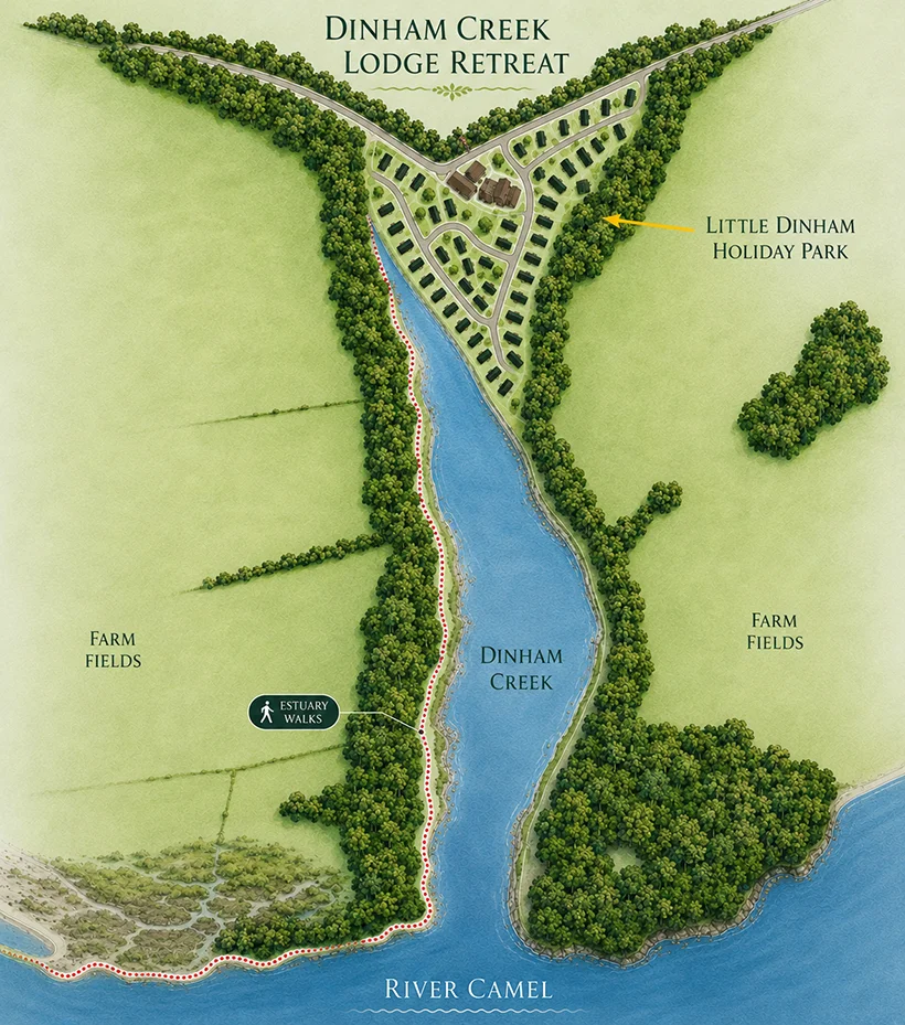 Thematic view of Dinham Creek, River Camel and Little Dinham Holiday Park